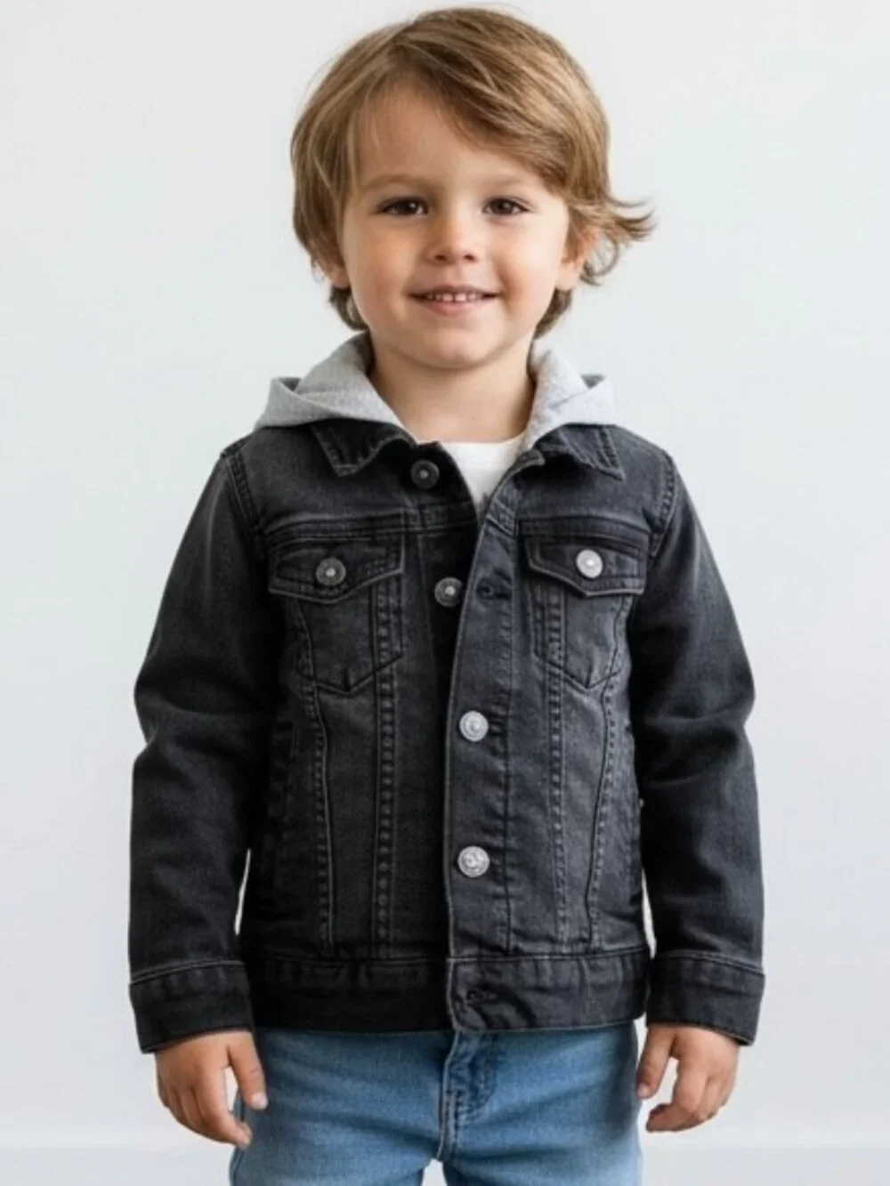 Old Navy Denim Jean Jacket Boys 2T Trucker style snap front Hooded